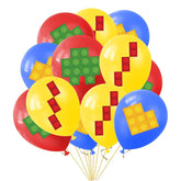 18Pcs Building Blocks Balloons, Latex, 12In, Red, Yellow, Blue, Green, White, Party Decorations, Kids Birthday Supplies