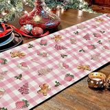 Christmas Table Runner Pink Plaid Tree Gingerbread Candy Xmas 13 X 72 Inch Winter Holiday Home Kitchen Merry Christmas Table Decor