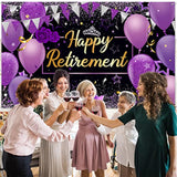 Retirement Party Decorations, Extra Large Fabric Retire Sign Banner Photo Booth Backdrop Background With Rope For Retirement Party Favor(72.8 X 43.3 Inches,Purple And Black)