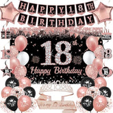 18Th Birthday Decorations For Girls, 30Pcs Black Rose Gold Happy Birthday Party Supplies, 18Th Crown And Sash, Banner, Hanging Swirl Flag, Balloons, 18 Year Old Party Decorations Kit