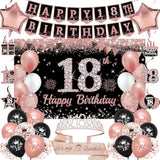 18Th Birthday Decorations For Girls, 30Pcs Black Rose Gold Happy Birthday Party Supplies, 18Th Crown And Sash, Banner, Hanging Swirl Flag, Balloons, 18 Year Old Party Decorations Kit