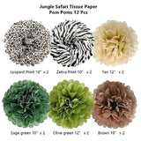 Jungle Safari Tissue Paper Pom Poms Wild Animal Leopard Zebra Print Cheetah Party Decorations Sage Green Brown Flowers Wall Hanging Décor Table Centerpieces Supplies Birthday Bridal Baby Shower