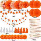 Party Decorations, 41 Pcs Orange Papar Fans Pompoms Garlands String Tissue Paper Tassel For Halloween New Years Spring Festival Wedding Birthday Party