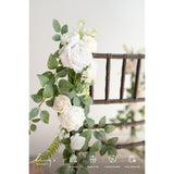 10Pcs Wedding Chair Decorations Aisle Floral Swag Artificial Pew Flowers Hanging Garland White & Sage Green For Ceremony Reception Church Rose Floral Faux Arrangement Party Outdoor Decor