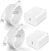 2 Pack 20W USB C PD Fast Charger with 10FT USB C to Lightning Cable Apple MFi Certified for iPhone 14 13 12 11 iPad