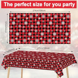 3Pcs Red And Black Buffalo Plaid Merry Christmas Party Tablecloth Decorations Supplies, Plastic White Snowflake Buffalo Plaid Sign Table Cover For Christmas Winter Holiday Indoor Outdoor Party