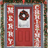 Merry Christmas Hanging Banner Porch Sign With Pattern Christmas Tree Presents Snow Banner For Home Yard Indoor Outdoor Wall Door Christmas Party Decorations 72"X12"