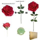 150Cm/60In Giant Red Rose Huge Artificial Flowers Jumbo Rose Props Big Large Flower Props For Decoration Creative Gift For Wedding Anniversary Birthday Mother'S Day