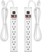 2 Pack 6 Outlet Surge Protector Power Strip 600 Joules 4FT 14AWG Extension Cord Overload Protection