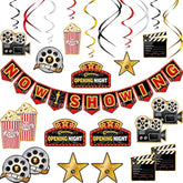 45 Pieces Movie Night Decorations Party Decorations Kit Now Showing Banner Hanging Swirls Movie Theater Themed For Bridal Shower Birthday Party Supplies Film Backdrop