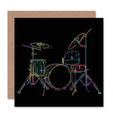 Drum Set Music Colourful Illustration Black Blank Greetings Birthday Card