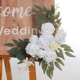 White Artificial Rose Flower Swag (Set Of 2) Floral Swag Flower Arrangement Wedding Arch Welcome Sign Ceremony Anniversary Birthday Party Bridal Shower Backdrop Home Decoration White