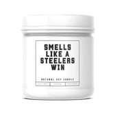 Smells Like An Steelers Win Sports Candle - Scented Soy Wax Candle (8.0 Oz) 50-60 Hour Burn Time, Cotton Wick, Frosted White Glass Jar (Vanilla)