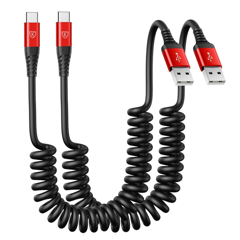 Usb To Usb C Cable Fast Charging 3Ft, 2Pack Coiled Usb C Charger Cable For Car
