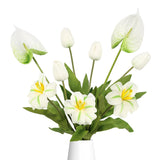 White Fake Tulips Flowers Real Touch Pu Anthurium Artificial Flowers Realistic Faux Combo Bouquet For Wedding Floral Arrangements Valentines Day Mother'S Day Easter Spring Decor(White)