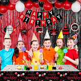 Red And Black Party Decorations For Men Women, Happy Birthday Decorations For Boys Girls, Red Bday Party Supplies Birthday Tablecloth Balloons Foil Fringe Curtains Hanging Swirls Decor