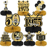 9Pcs Black Gold 50th Birthday Centerpieces – Vintage Table Decorations for Men & Women Party