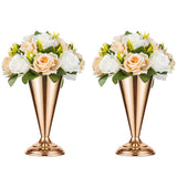 2 Pcs Tabletop Metal Wedding Flower Trumpet Vase, 9.8 Inch Table Decorative Centerpiece, Artificial Flower Arrangements For Anniversary Ceremony Party Birthday Event Aisle Home Decoration (Gold)