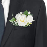 Pocket Boutonniere For Men, White Groom Boutonniere Artificial Flowers Pocket Square Boutonniere For Wedding Ceremony Anniversary, Formal Dinner Party, Prom