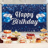 Happy Birthday Banner, Blue & Silver Birthday Party Decorations, Party Supplies For Men, Women & Kids, Photo Background Banner Decor For Indoor & Outdoor