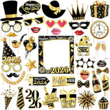 2026 NYE Photo Booth Set with 40 Black and Gold Props for Party Decor