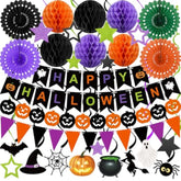 Halloween Party Decorations Banner Honeycomb Balls Paper Fans Garland Swirls