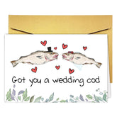 Funny Cod Pun Valentine' Day Wedding Card For Bride Groom, Silly Fish Fun Marrige Card For Newlyweds Friends, Humorous Engagement Cards&Gifts For Couple Partner, Bridal Shower Gift For Him Her.