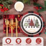 350 Pcs Christmas Paper Plates And Napkins Set, Buffalo Plaid Xmas Tree Disposable Dinnerware Set Holiday Party Plates For Xmas Winter New Year Holiday