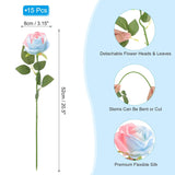 15Pcs Fake Roses, Roses Artificial Flowers Artificial Roses Silk Roses With Long Stems Real Look Real Touch Bouquet For Home Decor Table Decorations Wedding, Gradient Blue Pink