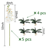 5 Pcs Artificial Phalaenopsis Flowers And 4 Bundles Leaves,Artificial Orchid Flowers With 4 Bundles Leaves Stem Plants For Home Wedding Decoration