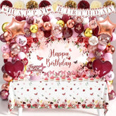 Birthday Decorations Party Pack For Women Girls Burgundy Birthday Party Supplies For Her Red Flower Backdrop Burgundy Rose Gold Balloon Arch Kit Banner Floral Tablecloth Butterfly Cupcake Toppers