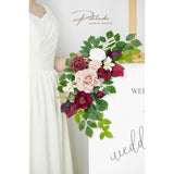 Wedding Decor (Pack Of 2) Welcome Sign Flower Backdrop Garland For Ceremony Reception Wall Easel Home Decoration Entryway Faux Outdoor Board Head Table Decor (Burgundy & Dusty Rose)