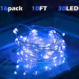 16 Pack Battery Operated LED Fairy Lights 10FT 30 LED Copper Wire String Lights IP65 Waterproof Mason Jar Lights Bendable Twinkle Lights for Indoor Outdoor Christmas Wedding Party Camping Decor