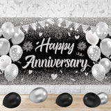 Black Silver Happy Wedding Anniversary Banner For 5 10 15 20 25 30 40 50 For Couple, Happy Anniversary Decorations, Surprise For Parents Cheers To Wedding Supplies 71X43In