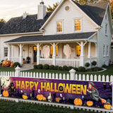 Extra Large Happy Halloween Banner 120x20 Inch Purple Outdoor Summerween Party Decor