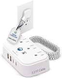 Cruise Approved Travel Power Strip 3 Outlets 4 USB Ports 2 USB C 3.3FT Extension Cord White
