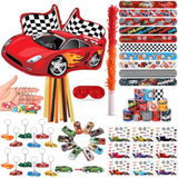 Cars Piñata Race Car Party Favors Set With Black Red Birthday Piñata Stick Blindfold Slap Bracelet Keychain Sticker Racecar Party Gifts Birthday Decorations Goodie Bag Stuffer Supplies