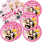 Demon-Slayer Party Supplies 40Pack Include 20 Plates, 20 Napkins Tablecloth For Demon Birthday Party Decoration