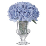 Velvet Roses In Crystal Glass Vase, Artificial Flowers With Vase, Silk Flower Arrangements For Home, Wedding, And Office Décor Table Arrangement Centerpiece, Baby Blue