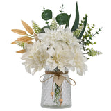 Fake Flowers With Vase Silk Flowers In Vase Dahlia Flowers Arrangement Suitable For Home Office Decoration, Dining Table Centerpiece (Dahlia-White)