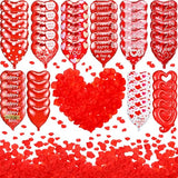 150 Pcs Valentines Day Balloons Set 18 Inch Valentine's Day Foil Balloons Red Heart Assorted Balloons with Rose Petals for Valentines Party Sweetest Day Special Night Romantic Decor
