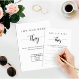 Minimalist How Old Were They Bride & Groom Game, Guessing The Age Photo Game, Bridal Shower Wedding Shower Games (1 Sign And 30 Cards)-Bng07