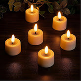 Simplelight Amber Tea Lights Candles Battery Operated – Led Tea Lights With Timer, Pack Of 12 Realistic Black Wick Fall Candles For Pumpkin, Halloween, Christmas, Battery Included (Amber)
