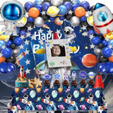 96Pcs Outer Space Astronaut Party Decorations - Galaxy Themed Party Supplies ?Happy Birthday Backdrop, Tablecloth, Star Garland ,Multi-Color Balloons And Rocket ?Astronaut Balloons , Cake Toppers.