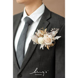 Pocket Boutonniere Single, Boutonniere For Men Groom For Wedding, Prom, Homecoming, Anniversary, Graduation, Etc.White Beige, 6" W X 5" H