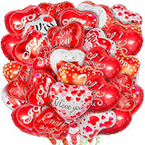 36 Pieces Red Heart Balloons, Happy Valentines Day I Love You Foil Mylar Balloons For Special Night Party Decorations