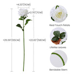 Artificial Flowers, 5Pcs Real Touch White Roses, 4.3''Big Flower Head Faux Silk Roses Bouquets For Wedding Diy & Home Table Centerpieces Decoration