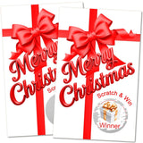 Gift Box Merry Christmas Game Scratch Off, Red Bow, Scratch & Win, Easy To Play Silly Games, Fun Idea, Ice Breaker Activity. Raffle Cards, Set Of 40 Cards Made In Usa