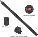 Metal Wall Mount Power Strip 16 Outlets 14AWG 3 Ft Cord 15A 125V 1875W
