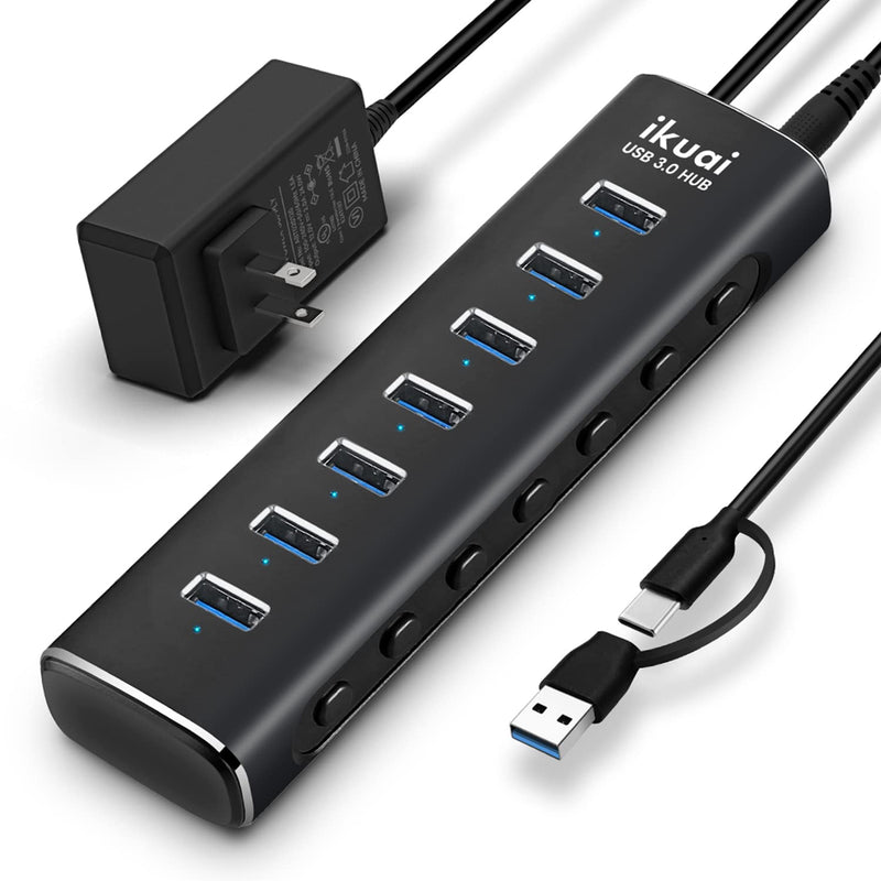 Powered Usb 3.0 /Usb C Hub, Aluminium 7-Port Usb Hub Splitter With Ac Adapter